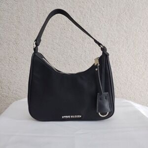 Steve Madden Bag Womens Black Shoulder Small Hobo Zip Top Silver Hardware